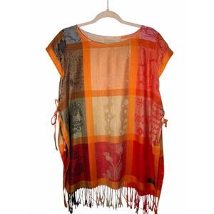 Orange Patchwork Boho Tie Side Tunic 100% Pashmina Kantha One Size